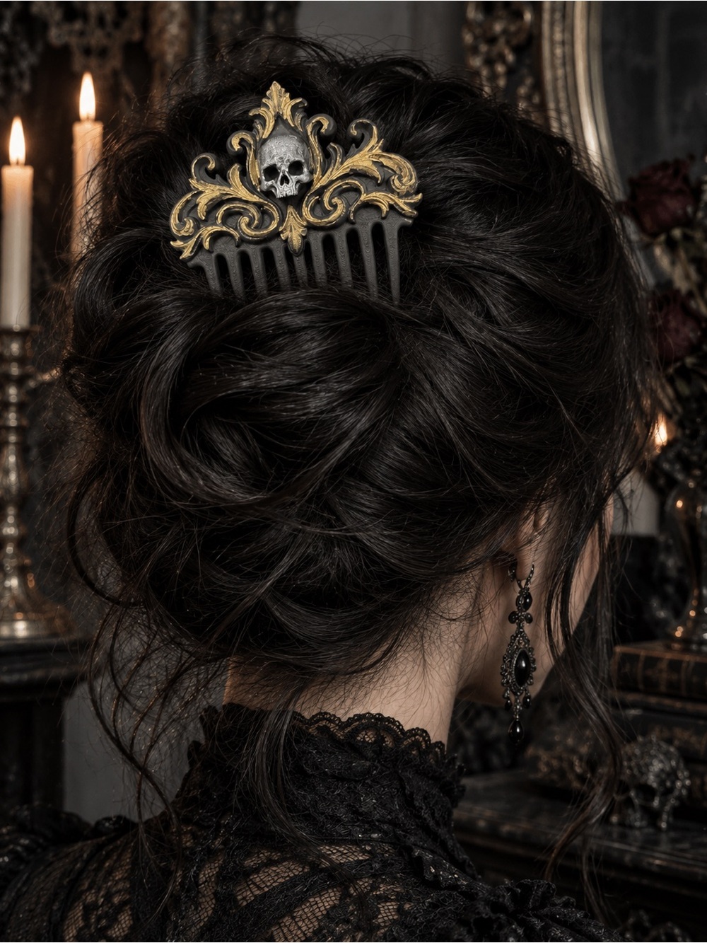 Skull Crest Decorative Hair Comb - Black & Gold